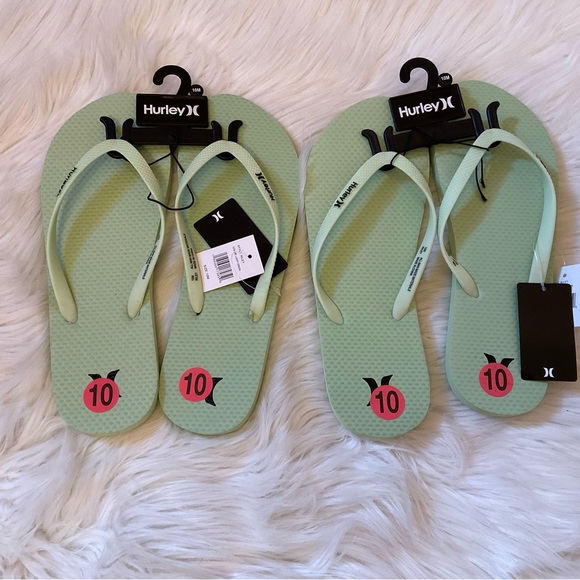 Hurley Riley Flip Flops - NWT x2 - Size 10 - Light Green - Picture 3 of 8